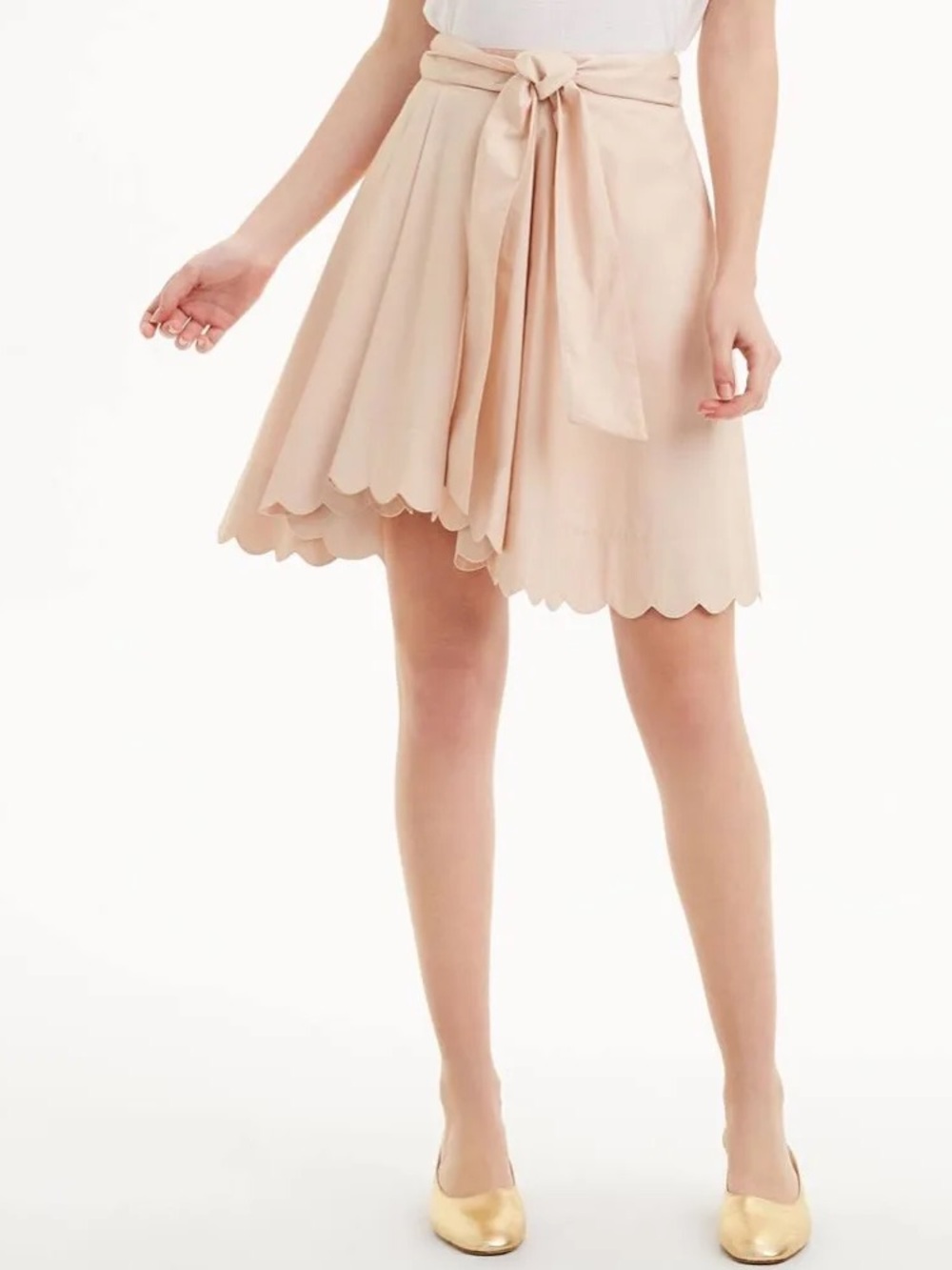 Club Monaco Scalloped Hem Tie-Waist Skater Skirt in Blush Pink